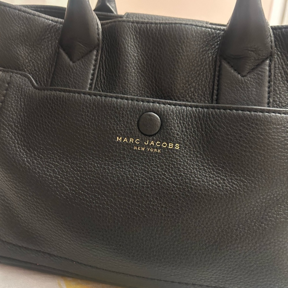 Marc Jacobs Black Pebbled Leather Tote with Gold Logo